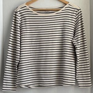 L.L. Bean Top, Women's XL,  100% Supima Cotton, White/Blue Striped, Long Sleeve